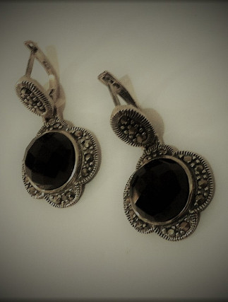 Srebrne Naušnice Oniks